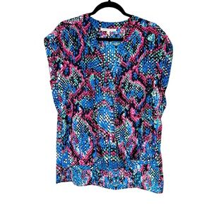 Daniel Rainn jewel toned snake print surplice short sleeve blouse
